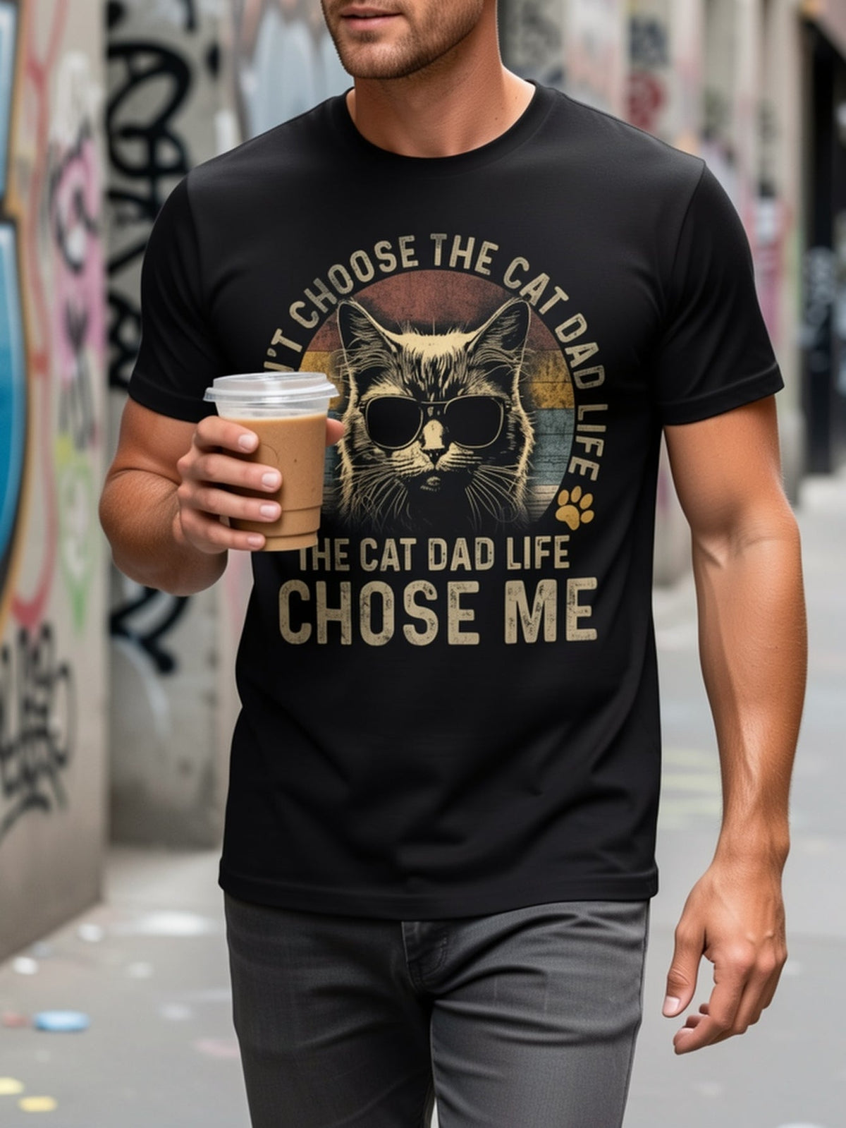 The Cat Dad Life Chose Me Shirt Funny Pet Owner Retro  T-Shirt
