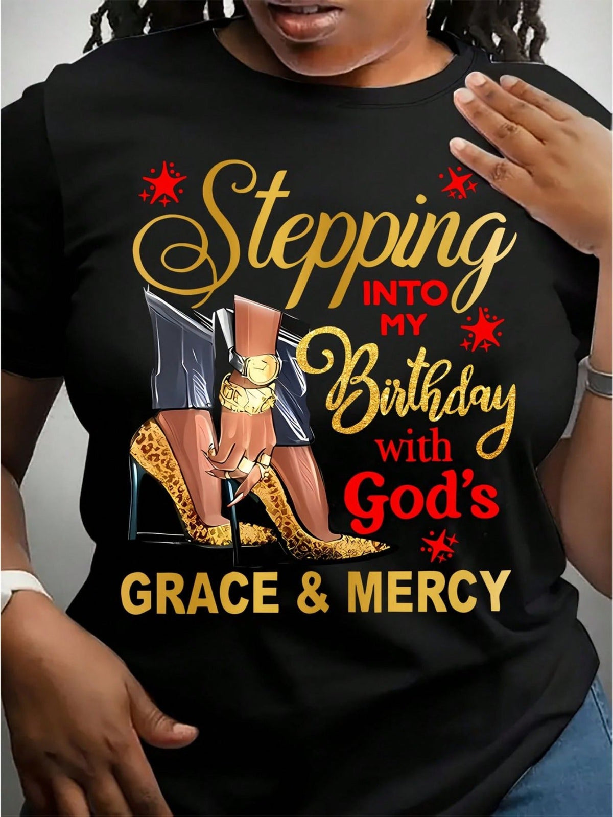 Stepping Into My Birthday With God's Grace And Mercy T-Shirt Christian Woman Tee