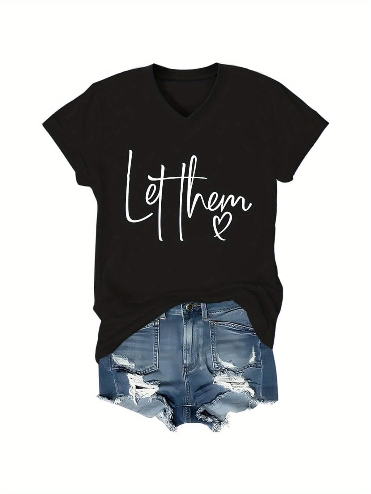Women’s Inspirational Graphic T-Shirt Let Them Script Print Casual Short Sleeve Crew Neck Tee Minimalist Positive Quote Shirt Everyday Wear