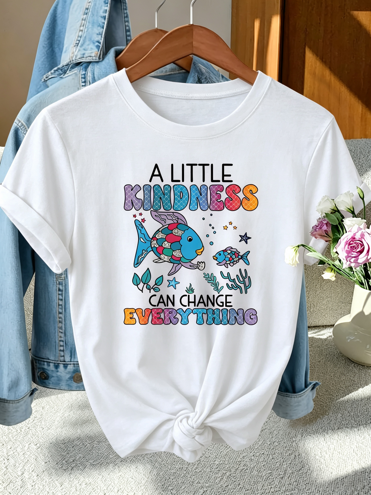 Women Inspirational T-Shirt, A Little Kindness Can Change Everything Fish Graphic Tee