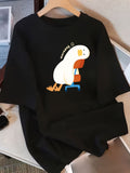Women Clothing Cute Cartoon Duck Graphic Short‑Sleeve T‑Shirt For Women, Loose Fit Niche Aesthetic Casual Summer Tee Top