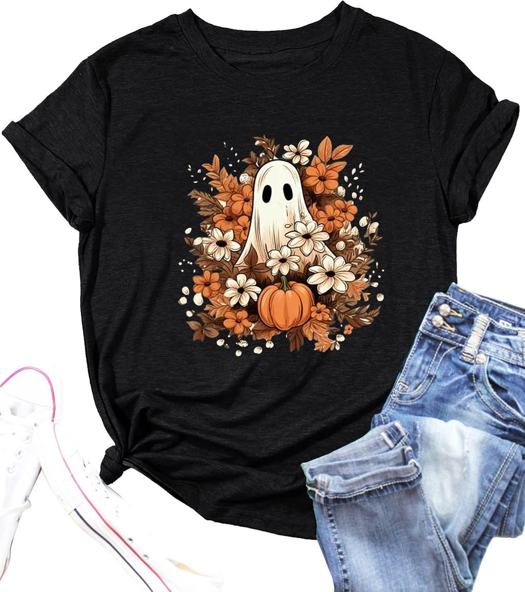 Halloween Tshirts for Women Funny Pumpkin Printed Graphic Tops Halloween Women Tshirts