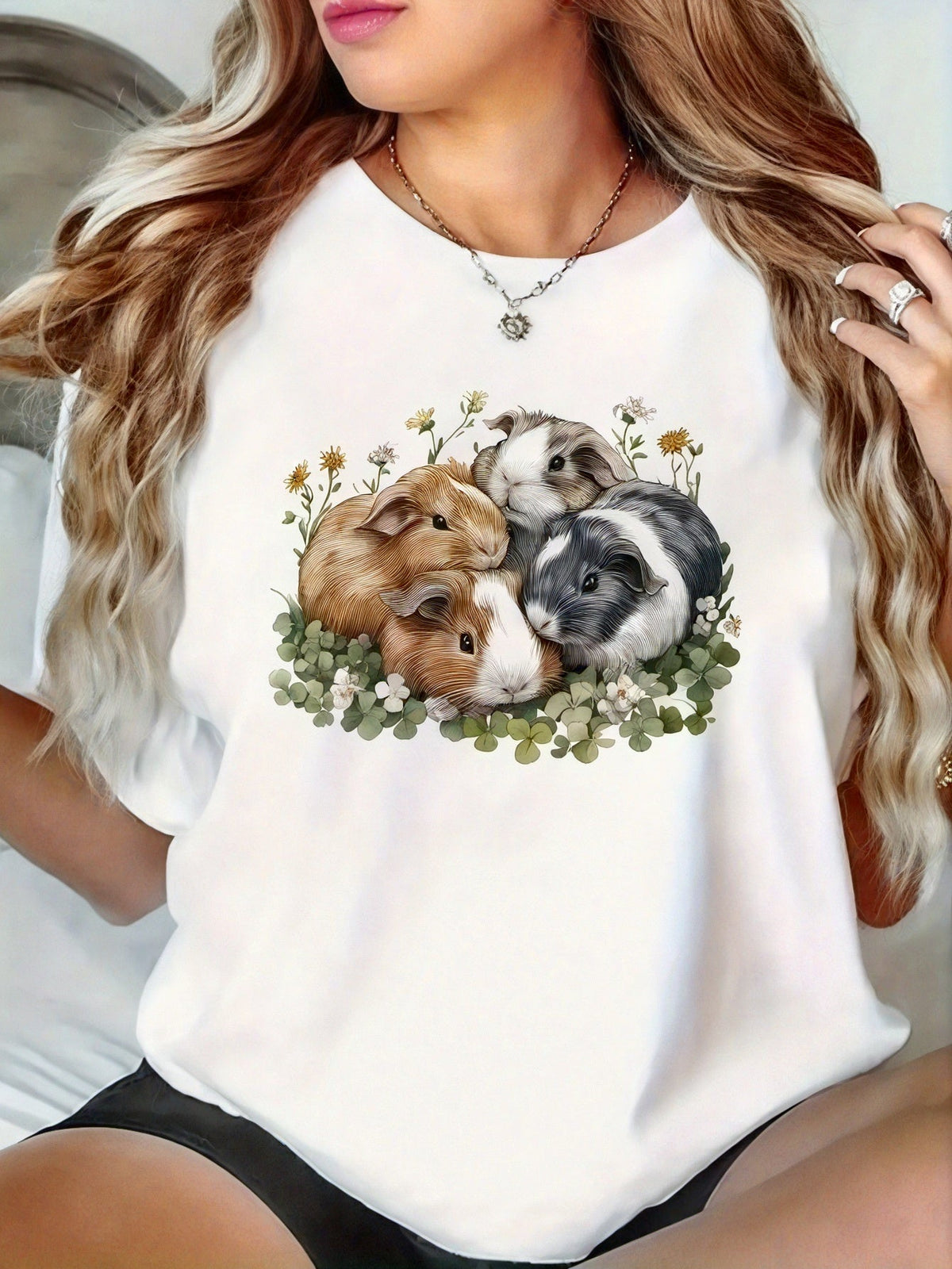 Women'S Casual Short Sleeve T-Shirt | Adorable Guinea Pig Print Color Design For Everyday Use