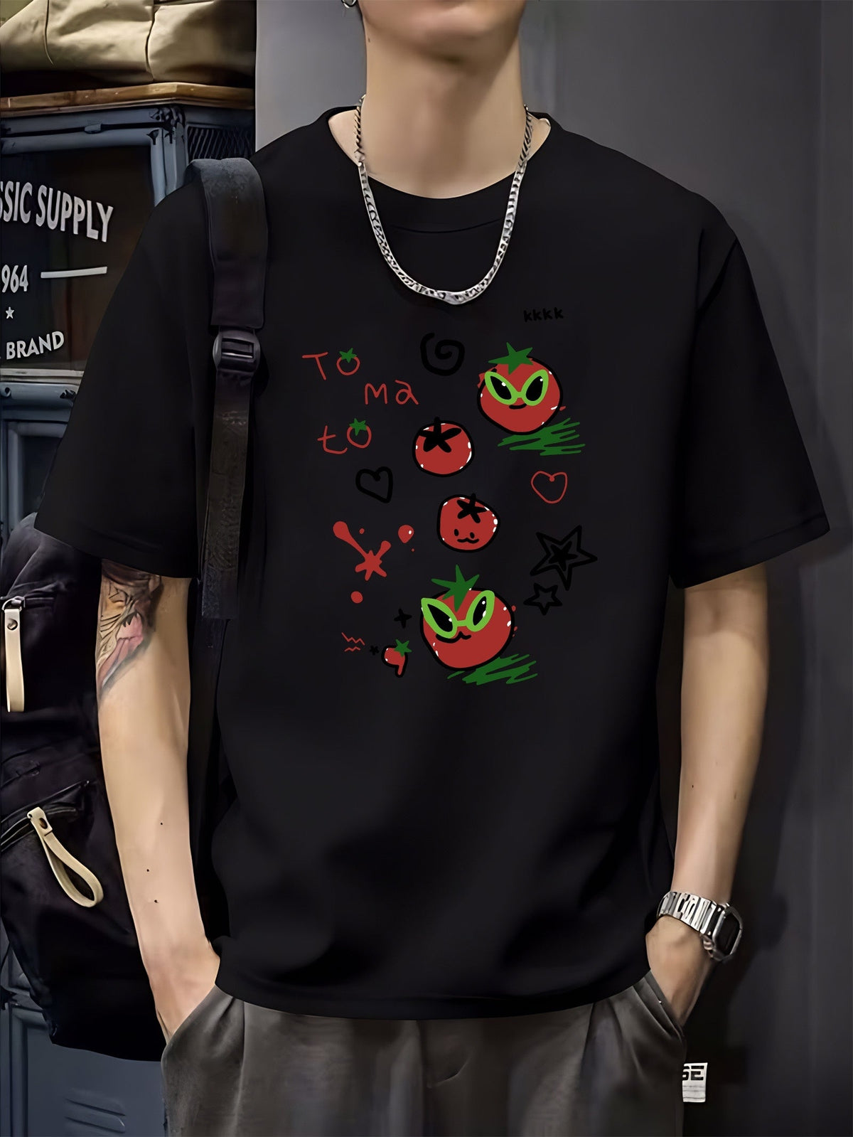 Women Cute Cartoon Tomato Alien Doodle Graphic T?Shirt, Crew Neck Short Sleeve Casual Fun Street?Style Tee Top