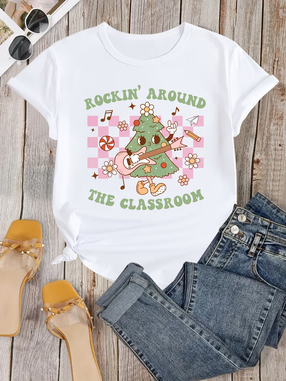 Teacher Christmas Print T-Shirt, Teacher Appreciation T-Shirt, Rock the Teacher T-Shirt