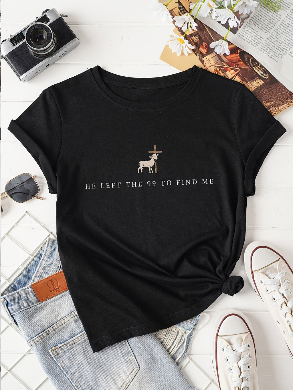 He Left The 99 To Find Me T-Shirt Women Men Christian Faith Lamb Cross Tee