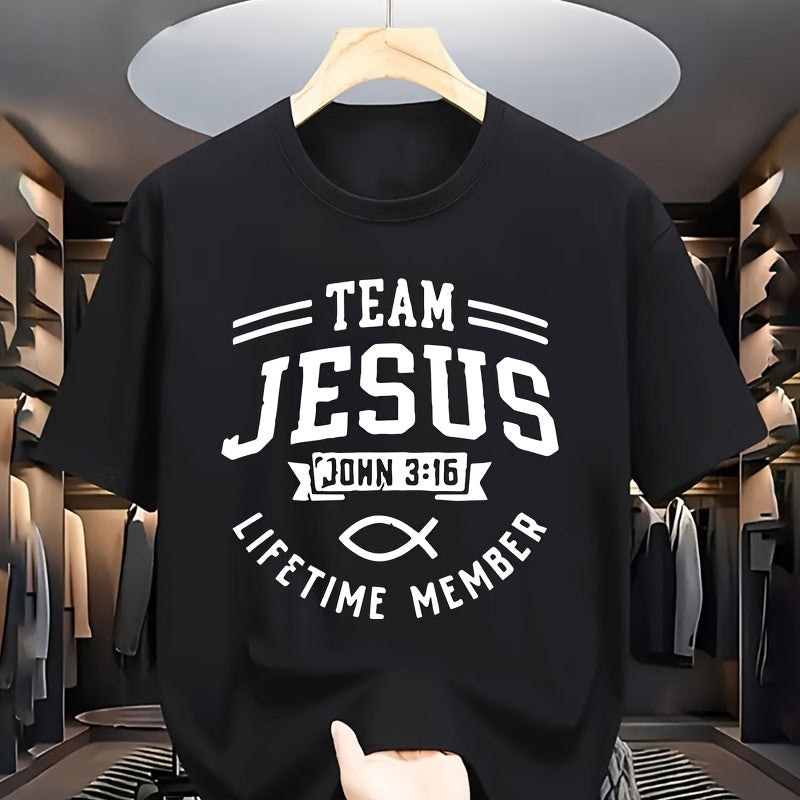 Team Jesus John 3:16 Lifetime Member Christian Fish Graphic T?Shirt, Unisex Crew Neck Short?Sleeve, Cotton Inspirational Religious Casual Tee Top
