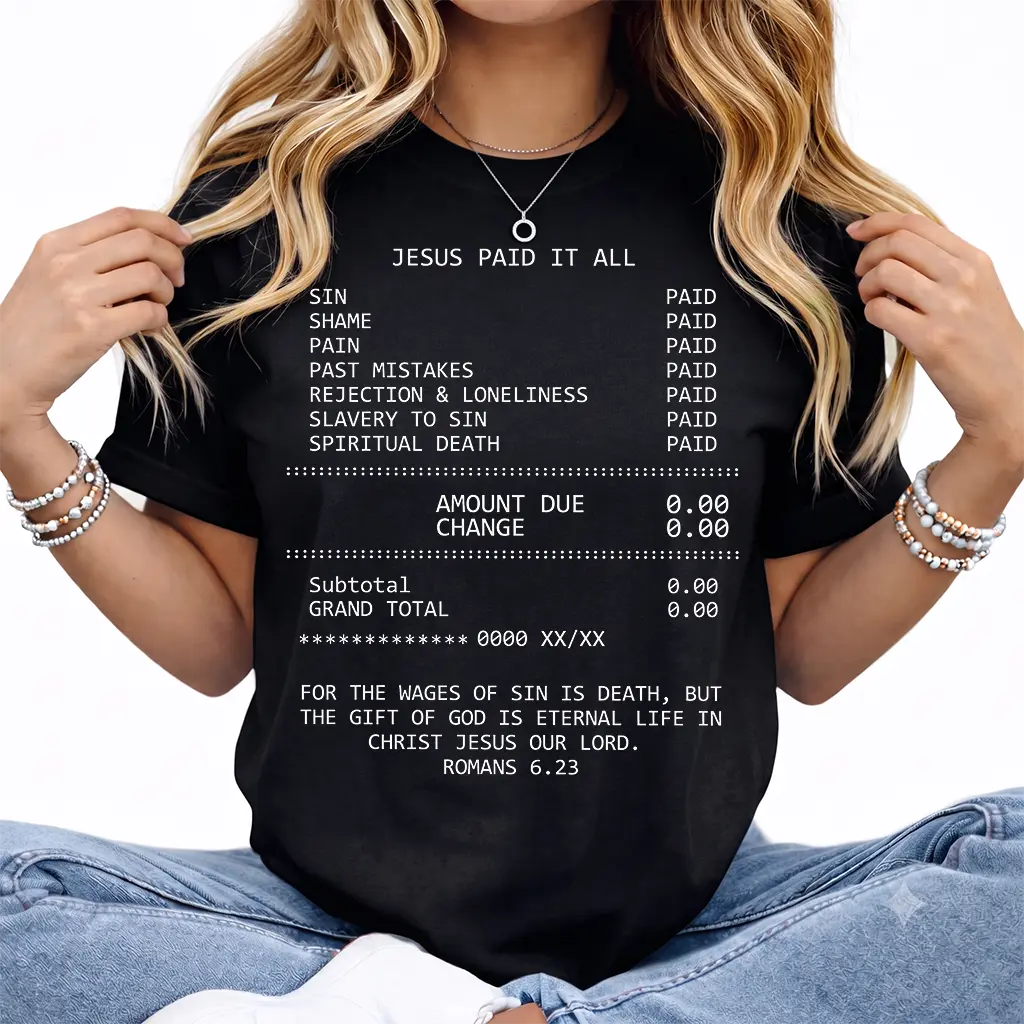JESUS PAID IT ALL Graphic Print Tee - Soft, Breathable, Casual Short Sleeve T-Shirt for Unisex - Perfect for Summer, Outdoor Activities, and Faith-Based Events