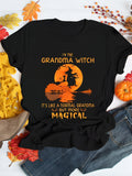 Women’s Halloween Grandma Witch Graphic T-Shirt Funny Magical Grandma Shirt Cute Witch Moon Print Casual Short Sleeve Tee Gift for Grandma