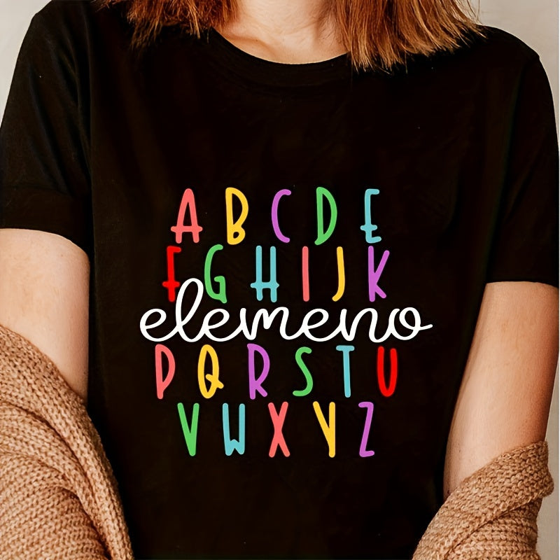 ABC Elemeno Alphabet Teacher Graphic T?Shirt for Women, Cotton Crew Neck Short Sleeve, Preschool Kindergarten Teacher Casual Tee Top