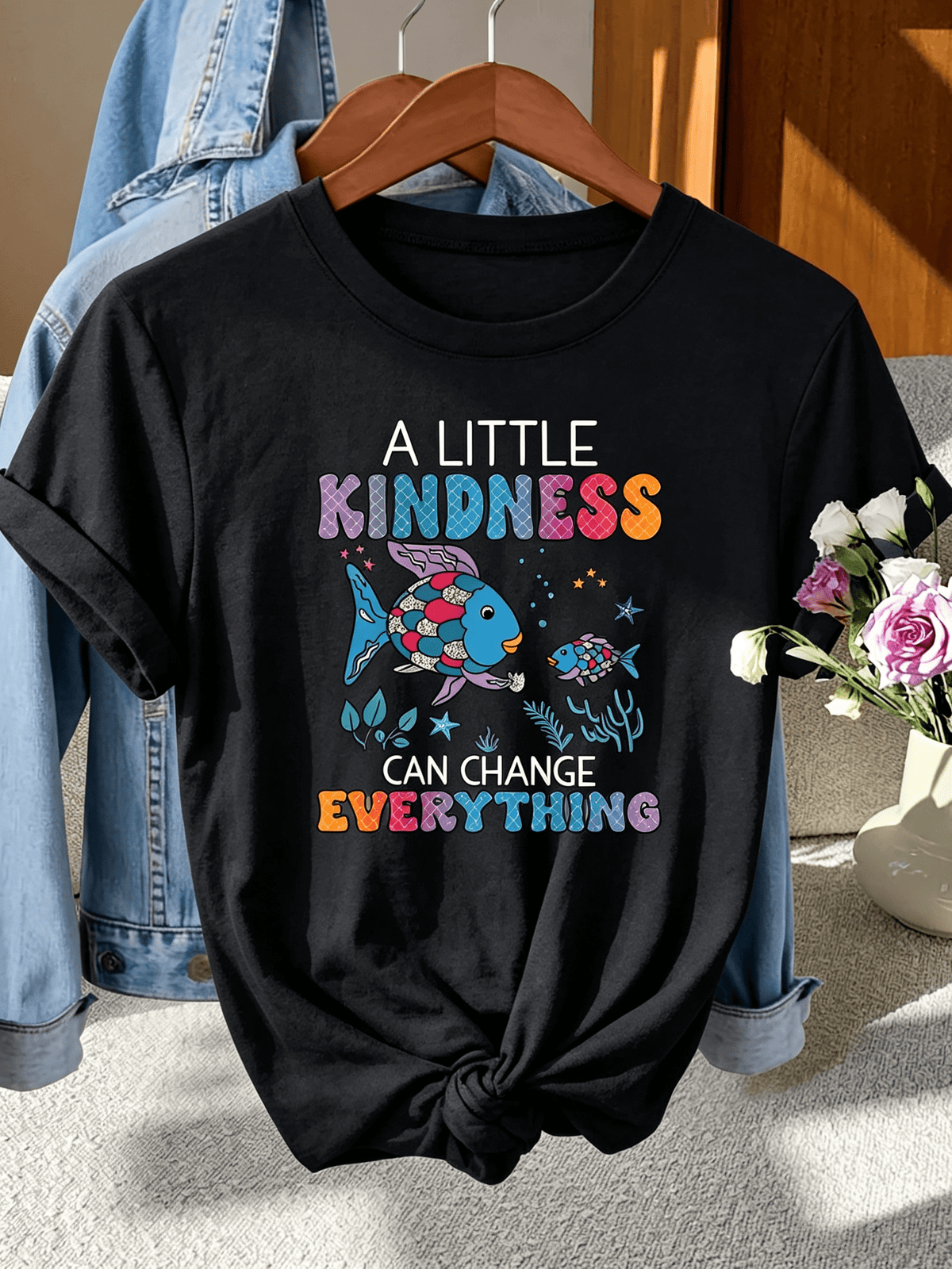 A Little Kindness Can Change Everything T-Shirt Women Cute Fish Graphic Tee