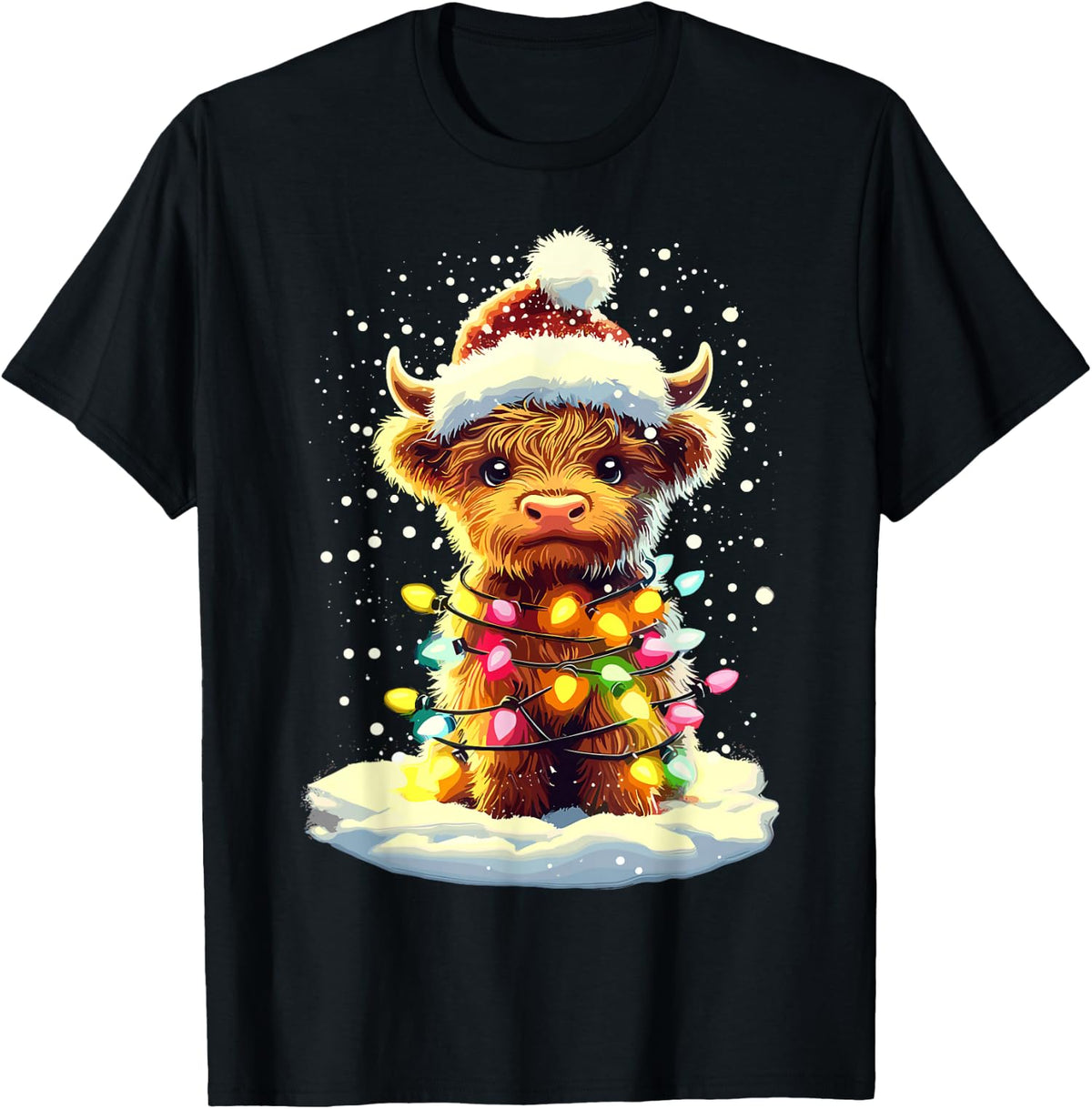 Christmas Xmas Highland Cow Design Funny Cow Unisex T-Shirt