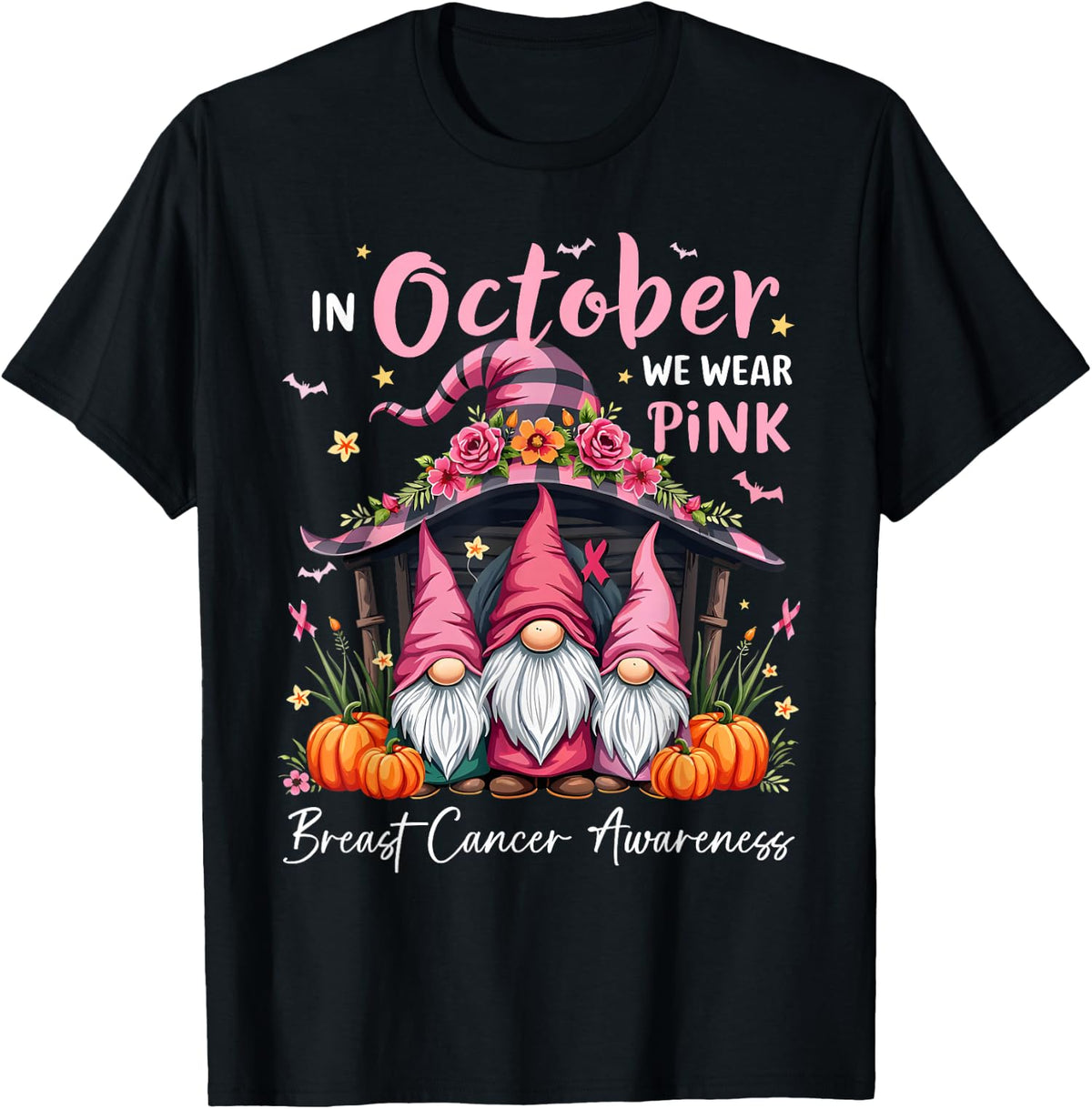 In October We Wear Pink Gnome Breast Cancer Unisex T-Shirt
