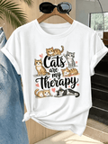 Cats Are My Therapy T-Shirt Women Cute Cat Lover Gift Tee