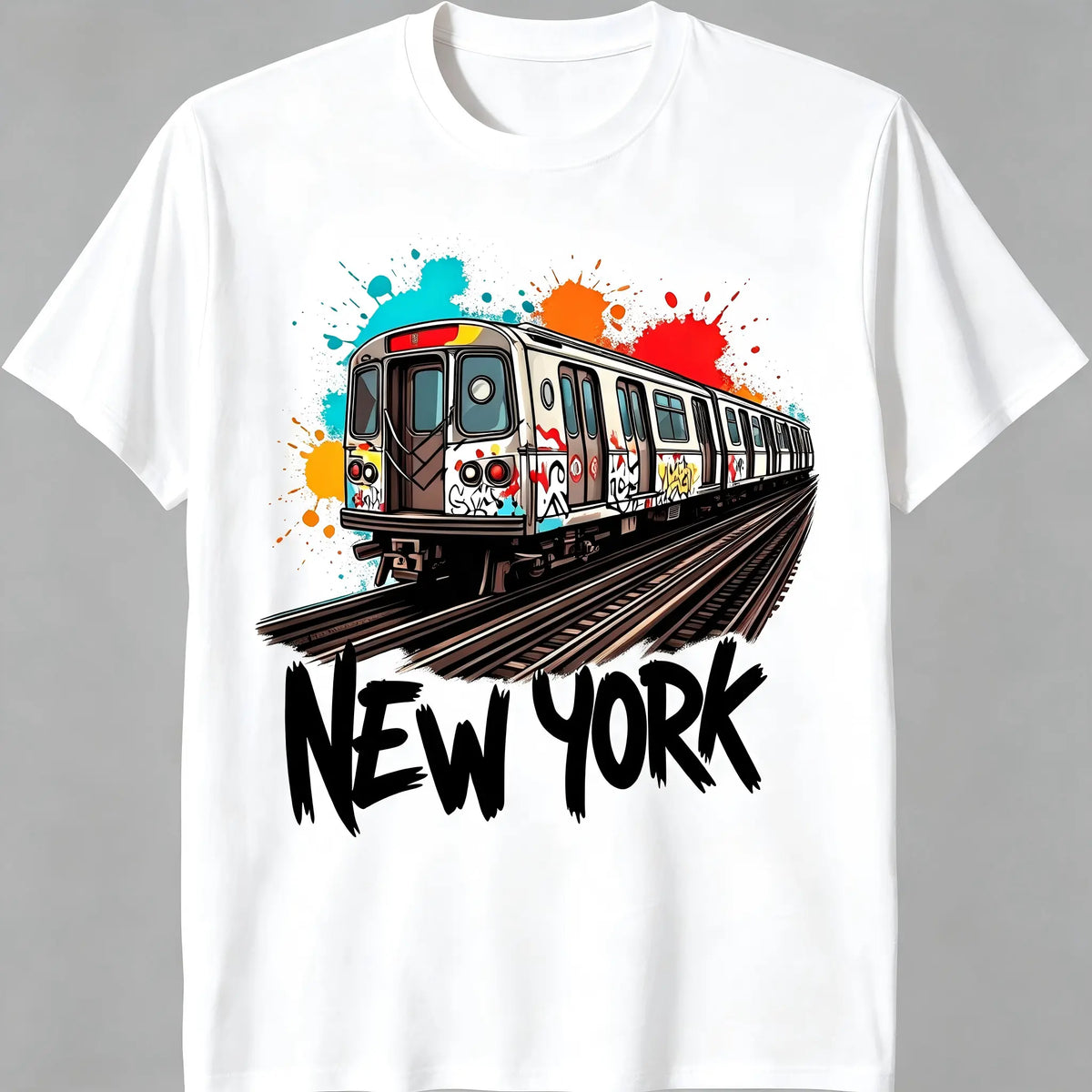 Fashion NYC Graffiti Subway Train Graphic T?Shirt, New York Urban Street Art men Casual Crew Neck Short Sleeve Tee Men T shirts