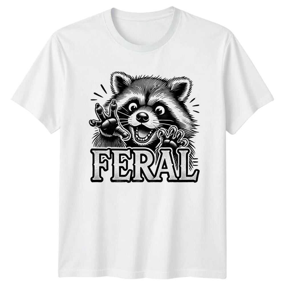 Feral Raccoon Funny Graphic T?Shirt, Cute Wild Animal Pun Unisex Casual Crew Neck Short Sleeve Tee Men T shirts