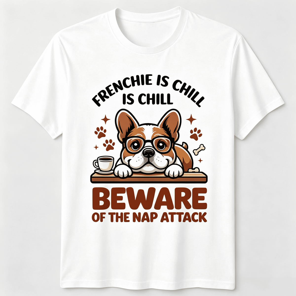 Frenchie Is Chill Beware Of The Nap Attack T-Shirt Funny French Bulldog Coffee Tee