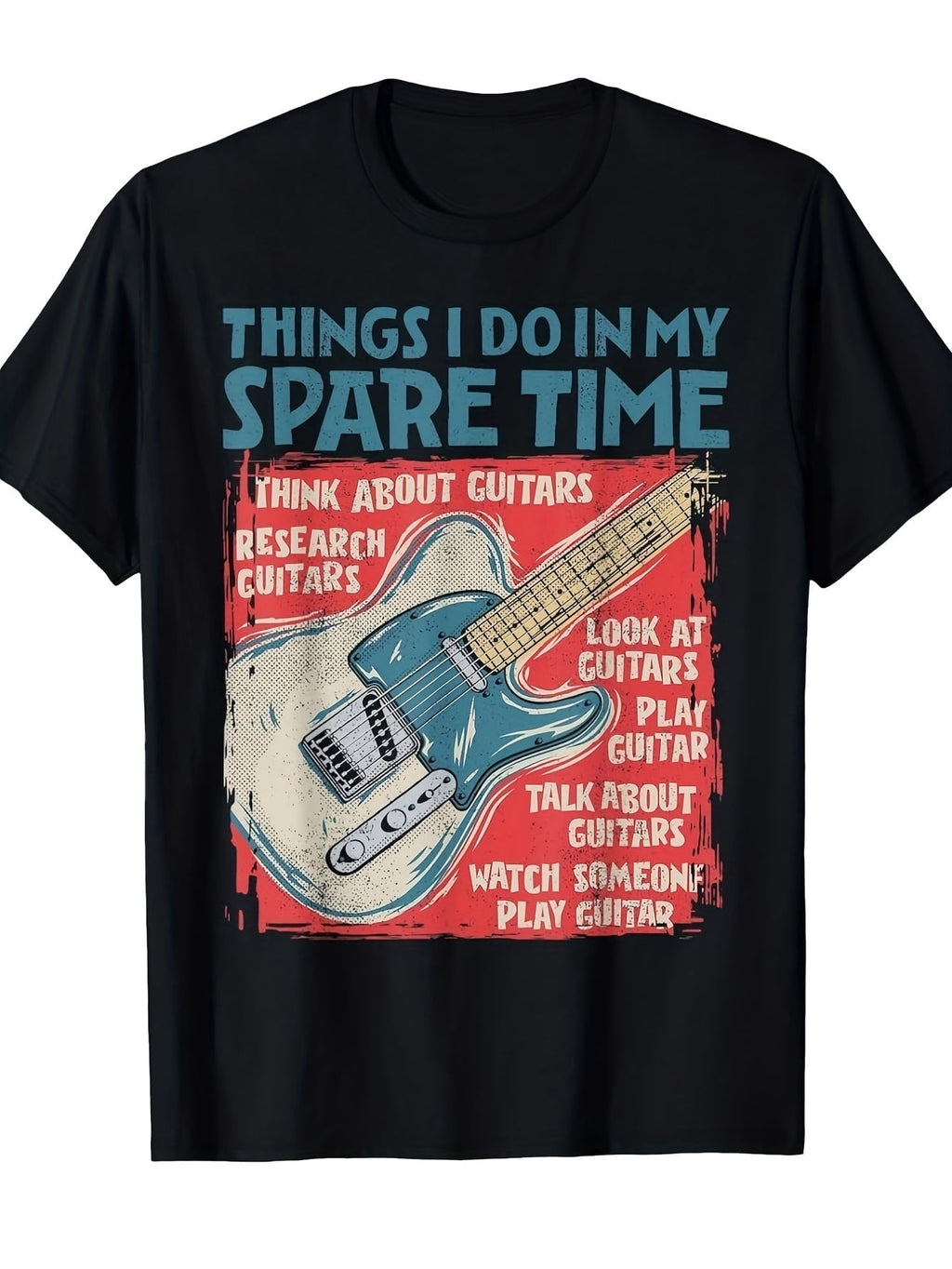 Funny Guitar Lover T?Shirt, Things I Do In My Spare Time Retro Electric Guitar Graphic Tee, Unisex Crew Neck Short?Sleeve Casual T?shirt For Music Fans