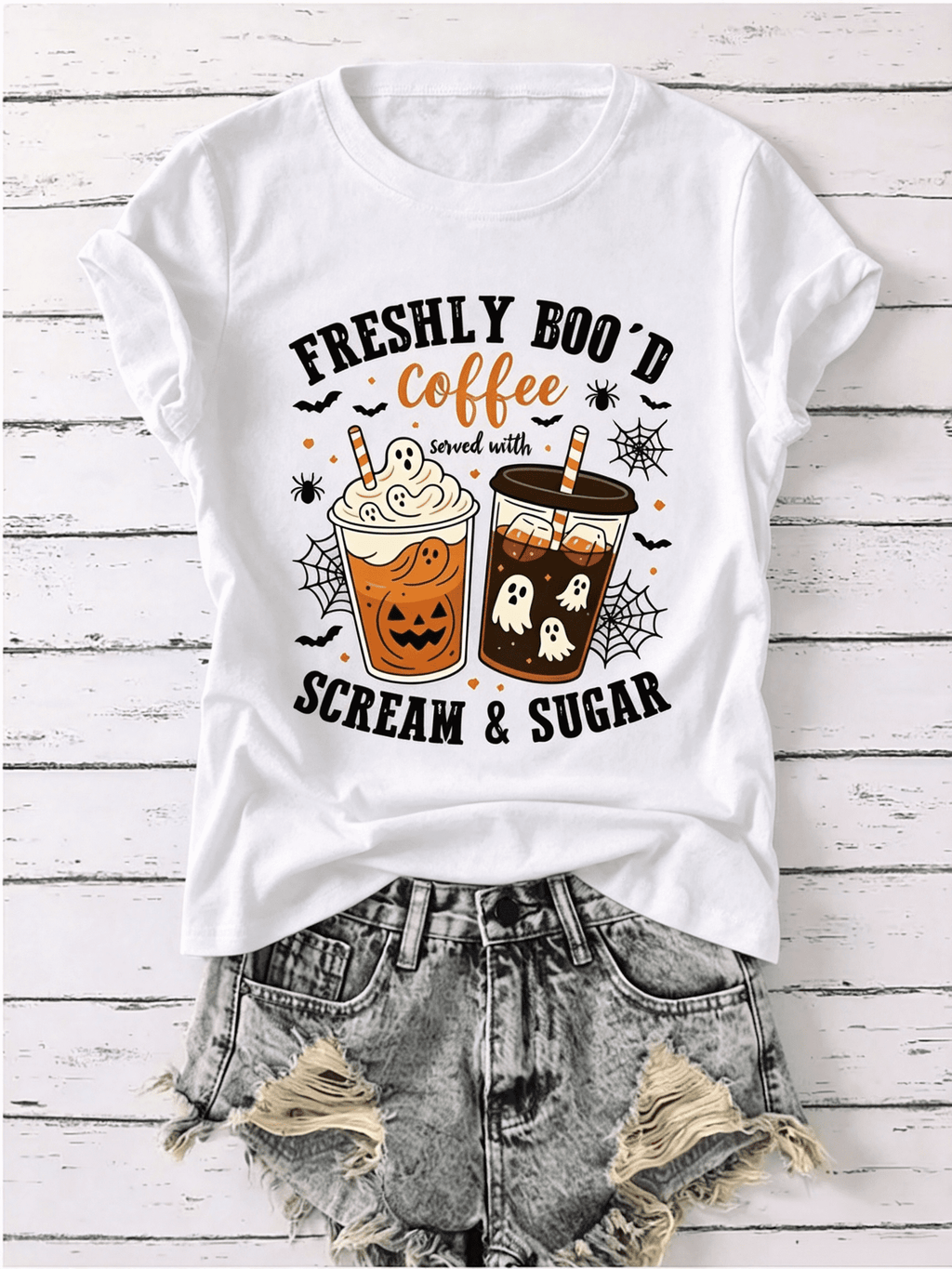 Funny Halloween Coffee Shirt Freshly Boo'd Scream Sugar Fall Drink Top