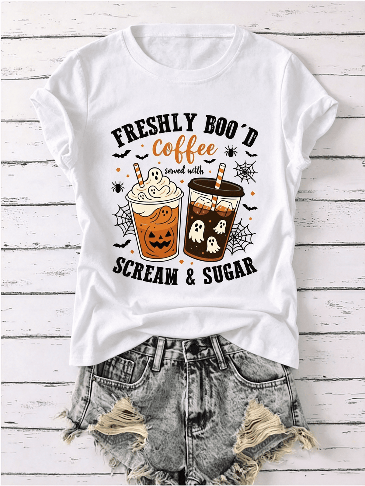 Funny Halloween Coffee Shirt Freshly Boo'd Scream Sugar Fall Drink Top