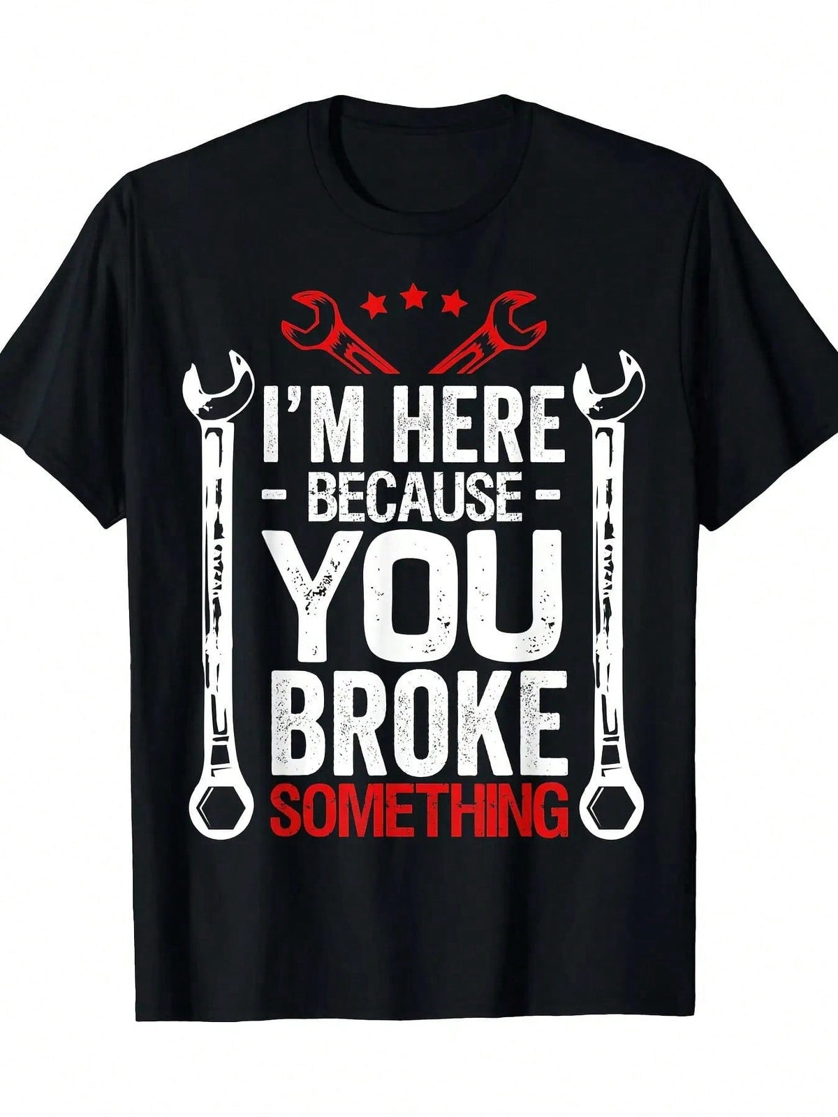 Funny Mechanic Husband-Shirt Men - I'Here Because You Screwed Up Full-Body Print White Tee With Wrench & Car Icons - Casual Short Sleeve Round Neck Shirt Auto Repair Humor, & Enthusiasts