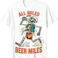 Funny Skeleton Running Beer Mile Print Graphic T?Shirt, Men Crew Neck Short Sleeve Tee, Retro Casual Men Tees Men Clothing