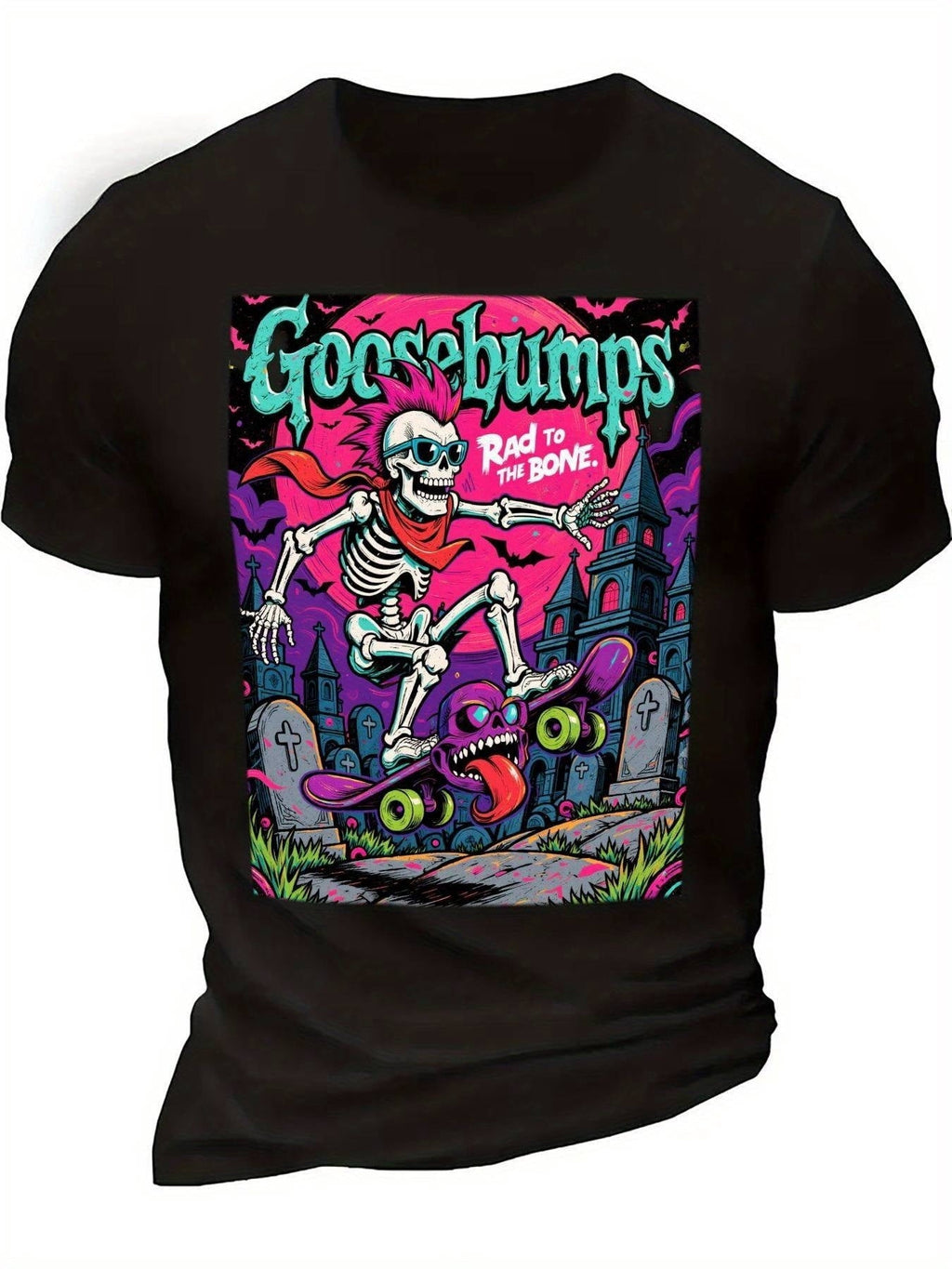Goosebumps Tee Skater Skeleton Rad To The Bone Graphic  T-Shirt