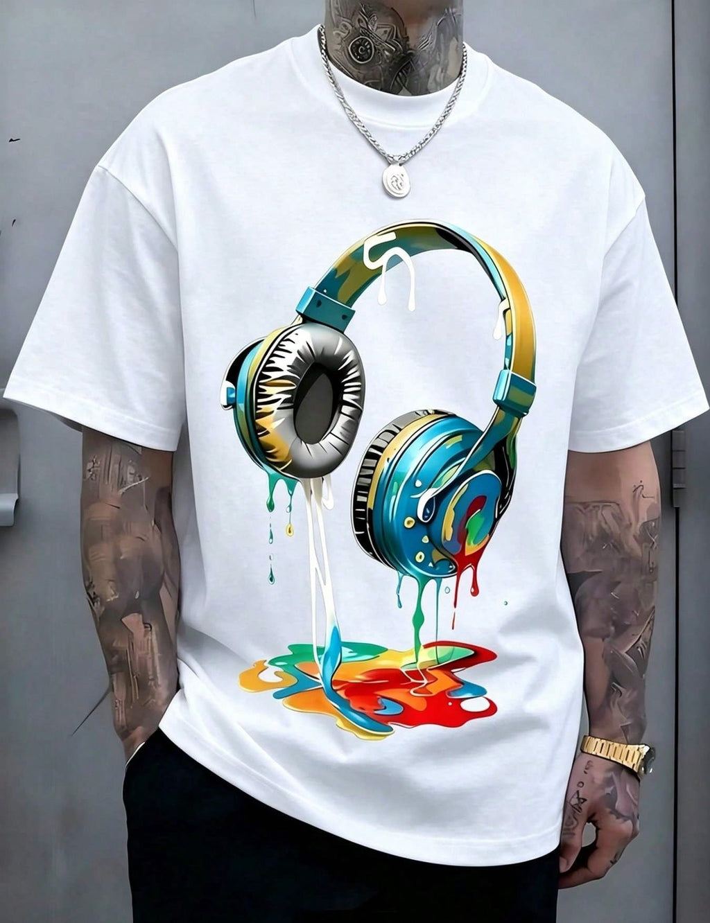Man' Colorful Headphone Paint Print  TShirt