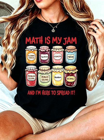 Math Is My Jam T?Shirt, Women Crew Neck Short Sleeve Tee, Funny Math Teacher Jam Jar Print, Casual All?Season Top, Humorous Math Lover Gift for Educators S?5XL