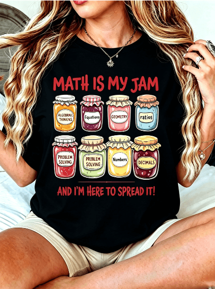 Math Is My Jam T?Shirt, Women Crew Neck Short Sleeve Tee, Funny Math Teacher Jam Jar Print, Casual All?Season Top, Humorous Math Lover Gift for Educators S?5XL