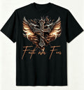 Men's Faith Over Fear T-shirt with angel wings and cross design，Crew Neck Short Sleeve Tops Tees Casual Men T shirts