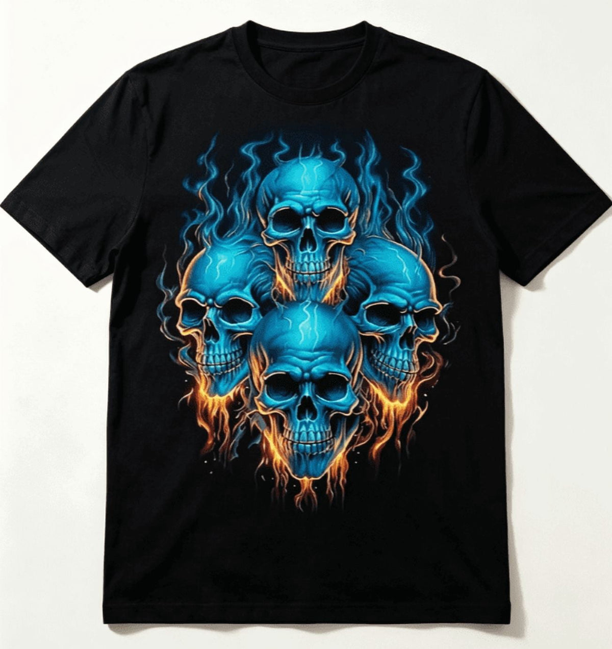 Men's Skull Fire Graphic T‑Shirt, Crew Neck Short Sleeve Tee, Casual Men T shirt