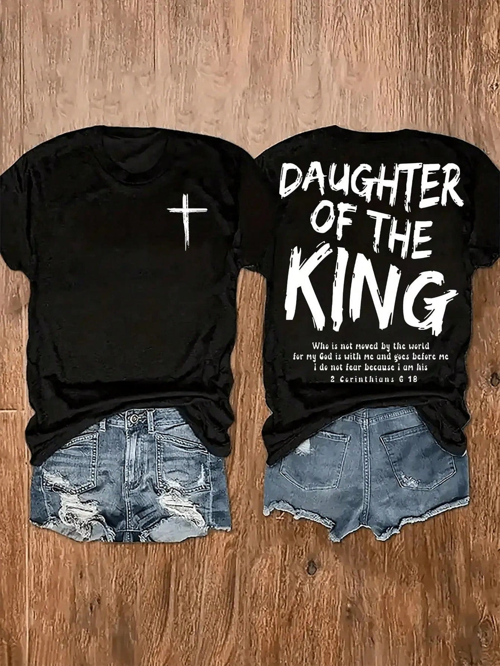 [Sporty T-Shirt]Women's Y2K Graphic T-Shirt - "Daughter Of The King" Religious Design With Cross & Scripture Quote, Dual-Sided Print, Machine Washable Casual Top For Home Or Outfits,