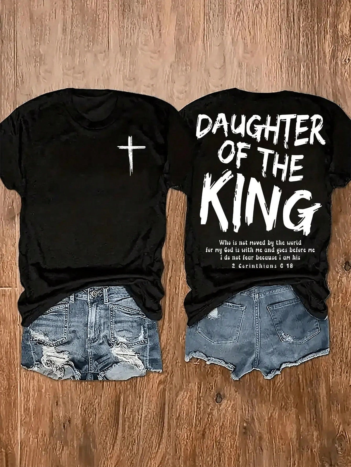 [Sporty T-Shirt]Women's Y2K Graphic T-Shirt - "Daughter Of The King" Religious Design With Cross & Scripture Quote, Dual-Sided Print, Machine Washable Casual Top For Home Or Outfits,