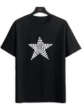 Star Print, Men's Round Crew Neck Short Sleeve, Simple Style Tee Fashion Regular