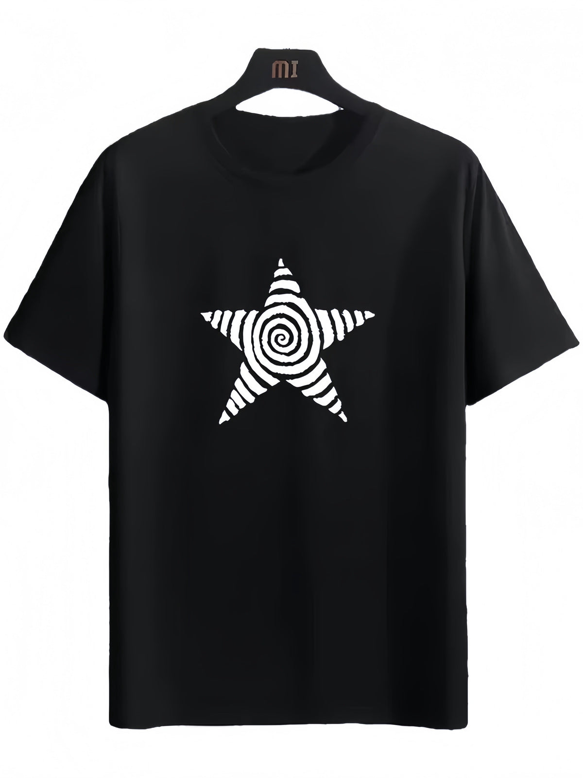 Star Print, Men's Round Crew Neck Short Sleeve, Simple Style Tee Fashion Regular