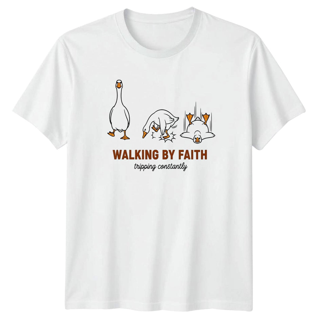Walking By Faith Tripping Constantly T-Shirt Christian Humor Animal Comedy