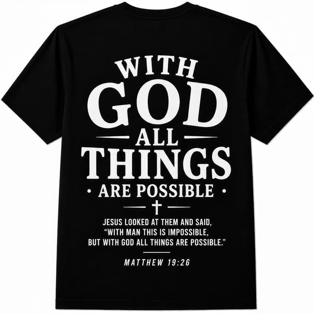 With God All Things Are Possible T-Shirt Matthew 19:26 Christian Faith Tee