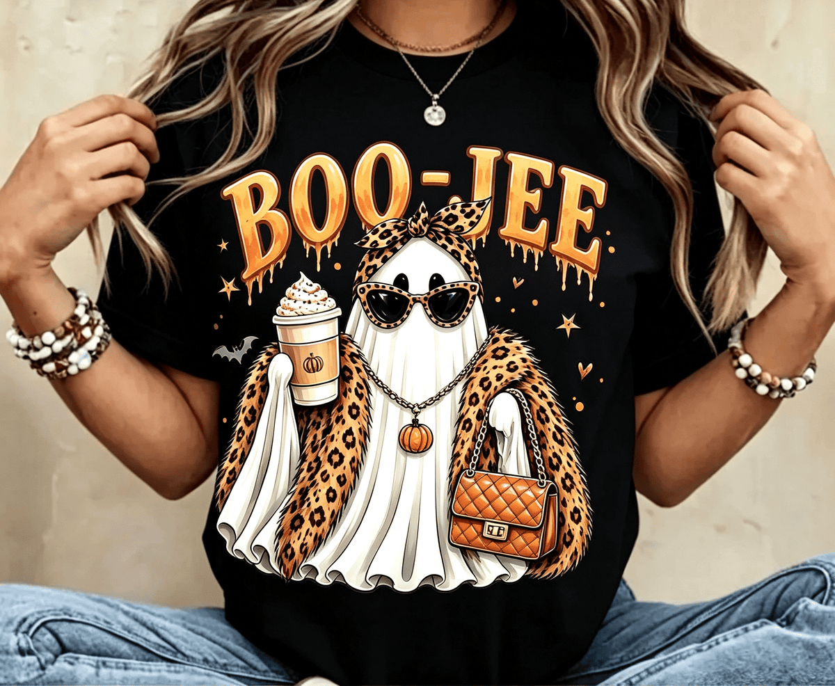 Women Clothing Boo?Jee Halloween Ghost Printed Graphic T?Shirt Crew Neck Casual Tees Women's holiday T-shirt