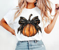 Women's Crewneck Bow Pumpkin Print Top Halloween T-Shirt Halloween Gift T shirt Casual Short Sleeve Women Clothing
