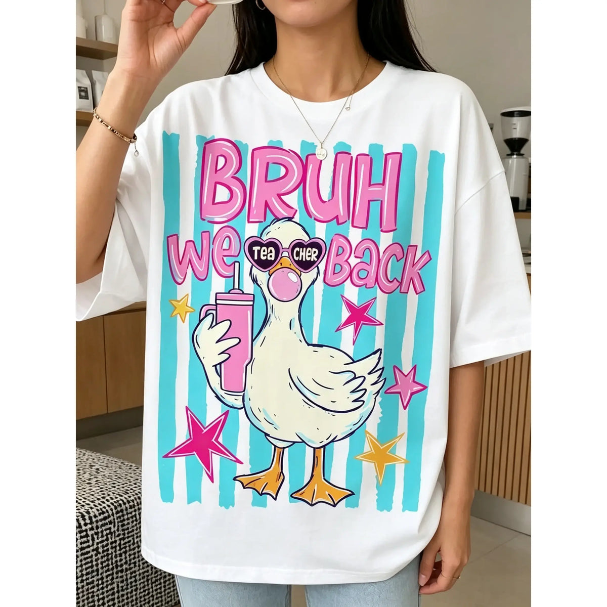 Bruh We Back Teacher Shirt, Funny Goose Teacher Tee, Back To School Graphic T-Shirt