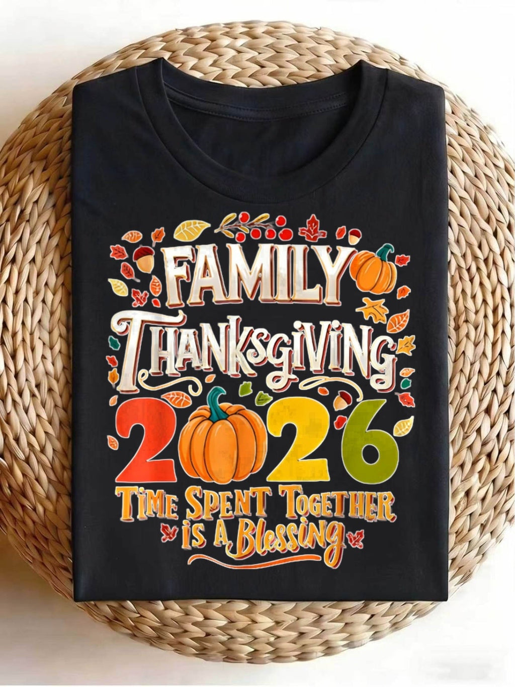 Men's Family Thanksgiving 2026 Graphic T-Shirt, Pumpkin Fall Tee, Casual Short Sleeve Shirt