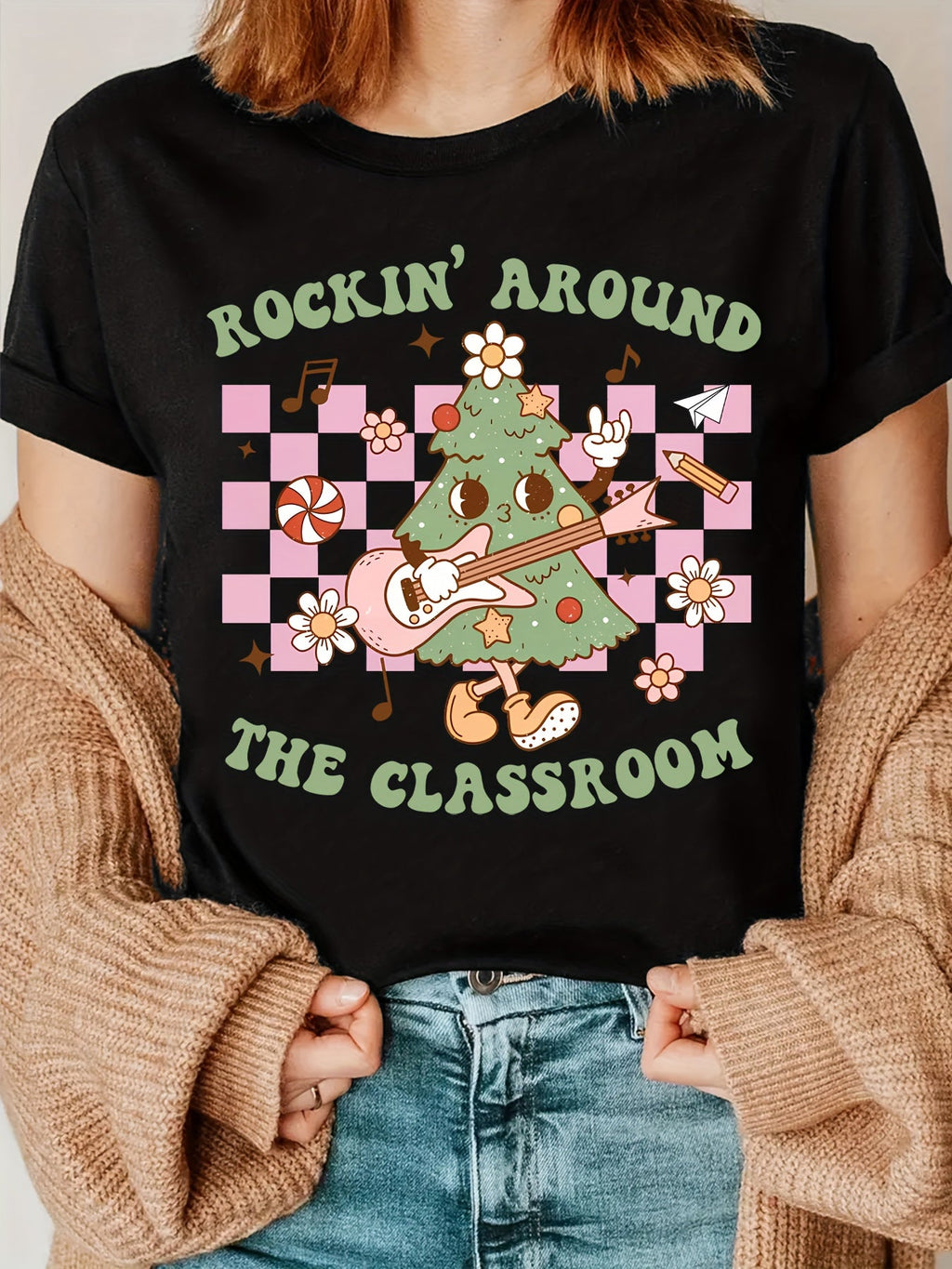 Teacher Christmas Print T-Shirt, Teacher Appreciation T-Shirt, Rock the Teacher T-Shirt