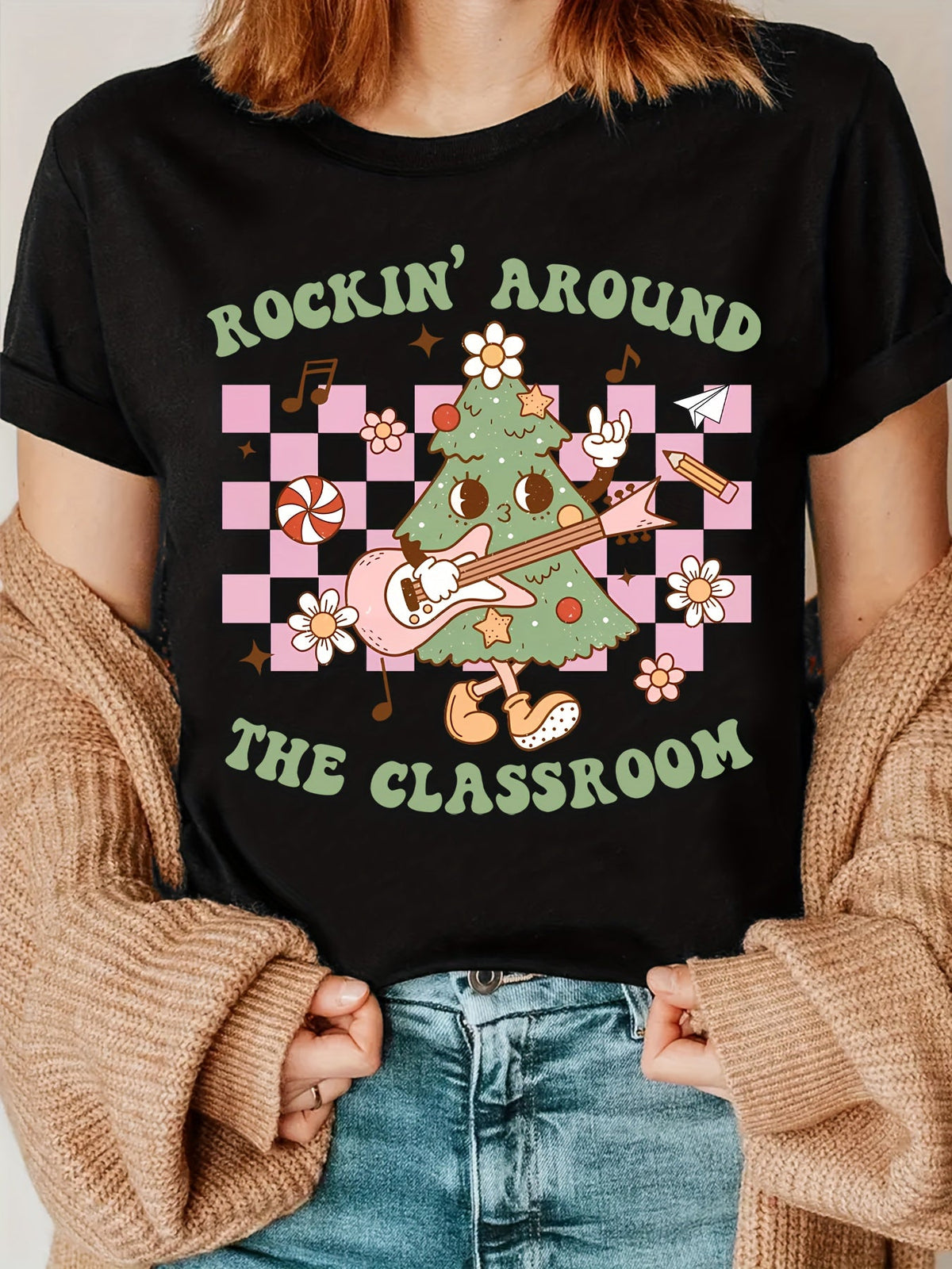 Teacher Christmas Print T-Shirt, Teacher Appreciation T-Shirt, Rock the Teacher T-Shirt