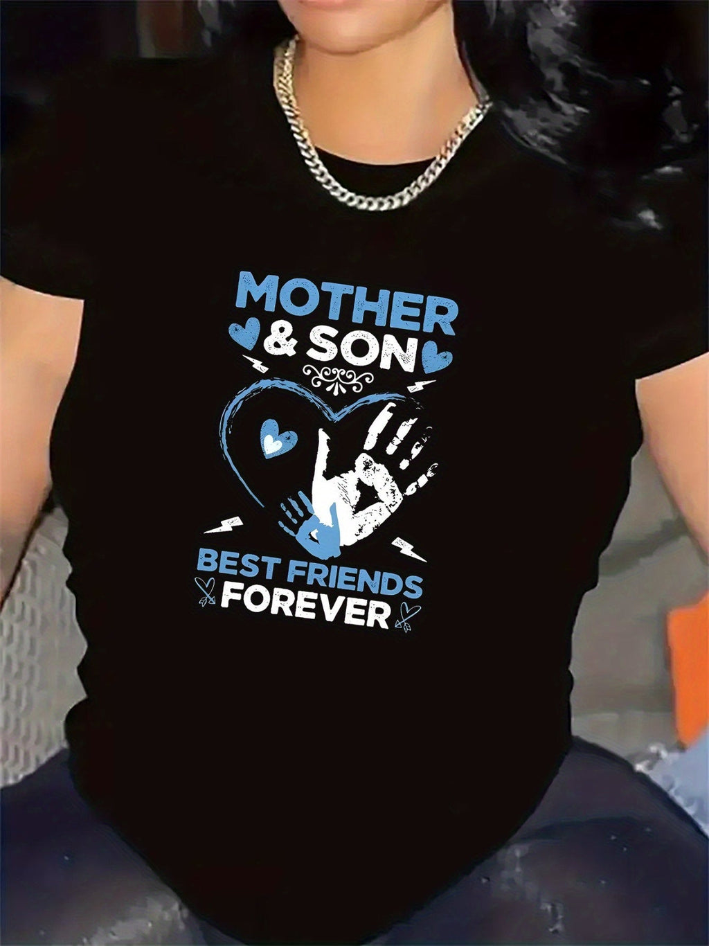 Short-Sleeved T-Shirt Featuring a Design for Mothers And Sons As Best Friends Forever. Perfect for Lounging at Home, Made from Durable And Comfy Fabric
