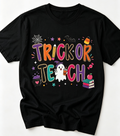 Teacher Halloween Shirt Trick or Teach Graphic Tee Women Back-to-School Teacher Tshirts，Crew Neck Casual Women Tee