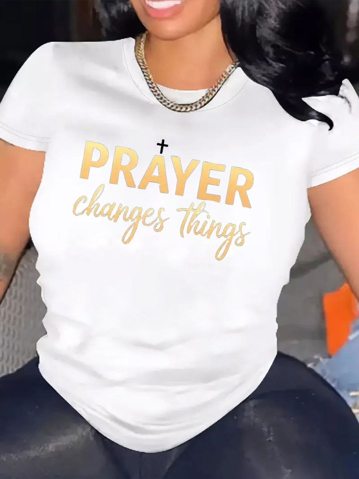 Prayer Changes Things Graphic T?Shirt for Women, Cotton Crew Neck Short Sleeve, Christian Faith Inspirational Casual Religious Tee Top