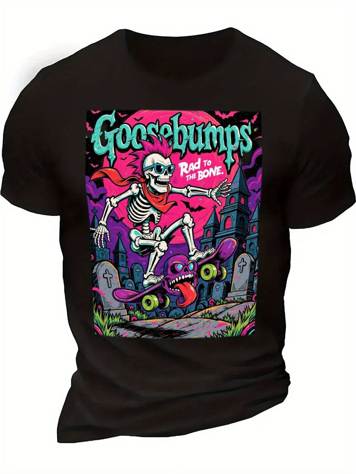 Goosebumps Tee Skater Skeleton Rad To The Bone Graphic  T-Shirt