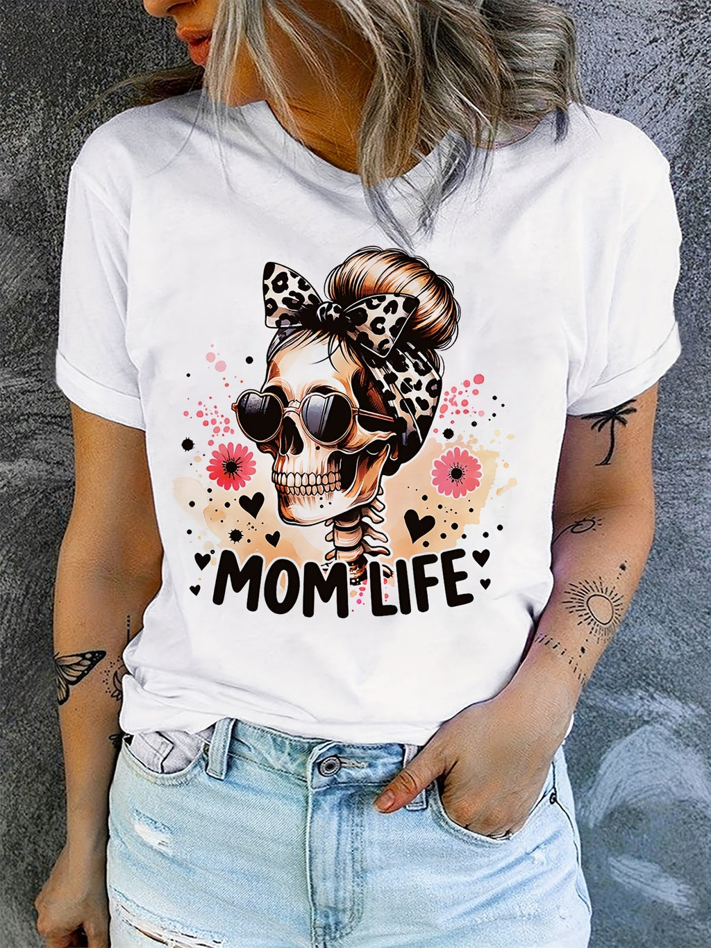 Mom Life Halloween Shirt Skeleton Leopard Messy Bun Trick or Treat Tee