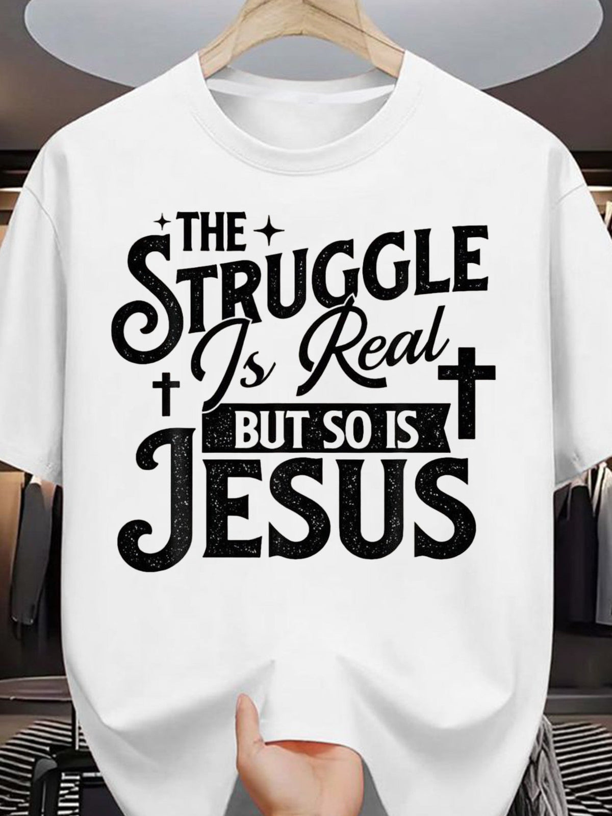 The Struggle Is Real But So Is Jesus Graphic T?Shirt, 100% Cotton Crew Neck Short Sleeve Christian Faith Religious Tee, Casual Inspirational Top for Men & Women